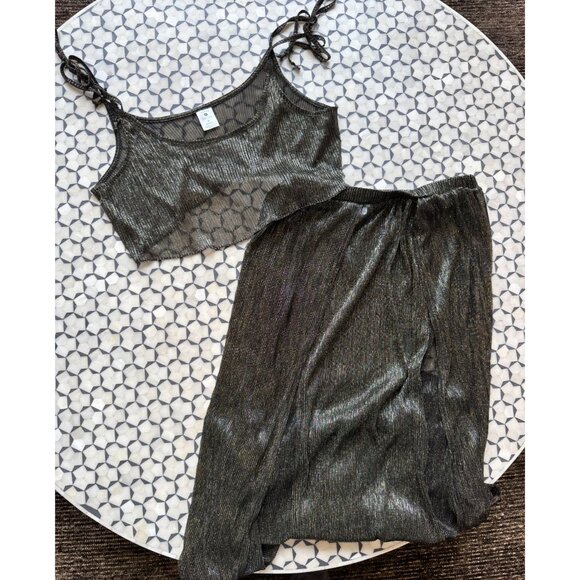 Shade & Shore Metallic Mesh Swim Cover-Up Two-Piece Set M - Picture 1 of 12